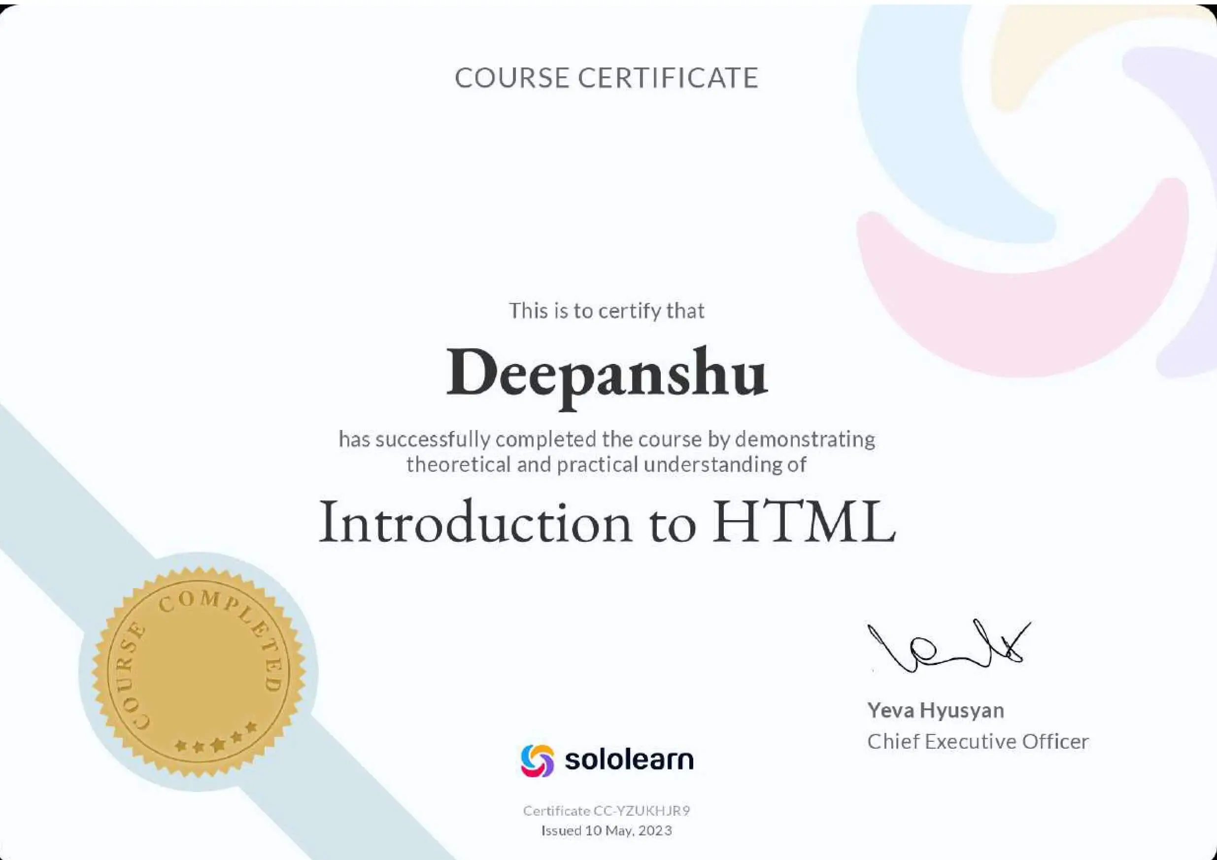 html certificate